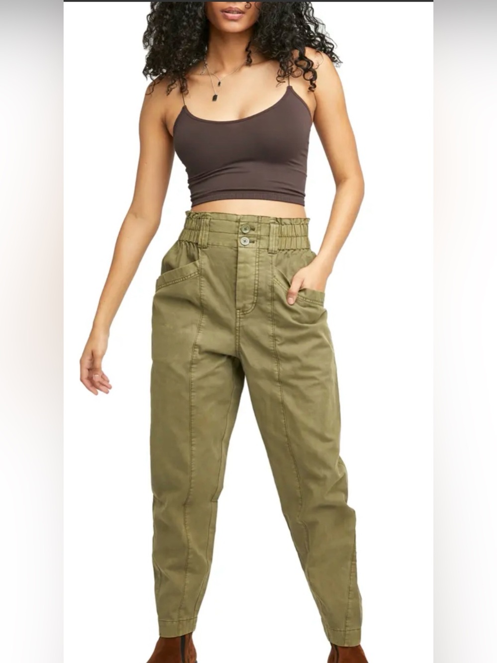 Free People Ready to Run Cinch Waist Pants, Size M, Color Dirty Olive